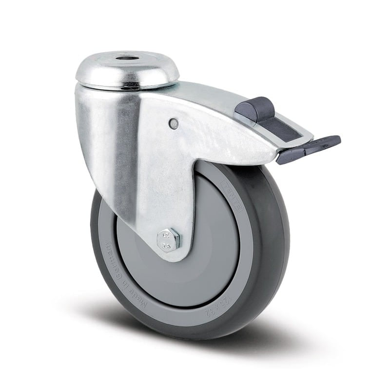 2471PJP125P3011 Agila 125mm Swivel 13mm Bolt Hole Directional Lock Grey Thermoplastic Rubber Castor - 100kg Capacity