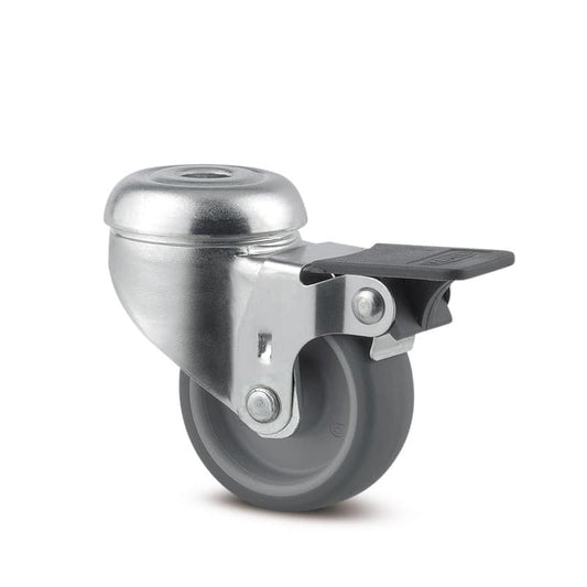 2475PJO050P3011 Agila 50mm Swivel 11mm Bolt Hole Wheel Brake Grey Thermoplastic Rubber Castor - 40kg Capacity