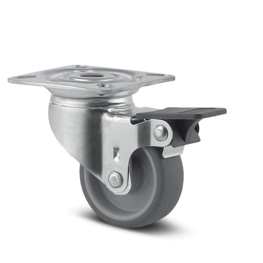 2475PJO050P40 Agila 50mm Swivel Plate Wheel Brake Grey Thermoplastic Rubber Castor - 40kg Capacity
