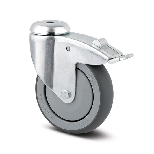 2477PJP150P3013 Agila 150mm Swivel 13mm Bolt Hole Total Lock Grey Thermoplastic Rubber Castor - 100kg Capacity