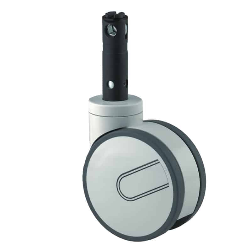 Integral Twin Wheel 125mm Swivel Central Total Lock & Directional Lock (Long Stem With Cam Hole For Profile Bar) Polyurethane Tread Castor - 125kg Capacity