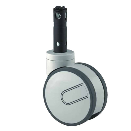 Integral Twin Wheel 125mm Swivel Central Total Lock & Directional Lock (Long Stem With Cam Hole For Profile Bar) Polyurethane Tread Castor - 125kg Capacity
