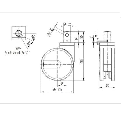 Integral Twin Wheel 150mm Swivel Central Total Lock (Stem With Cam Hole For Profile Bar) Polyurethane Tread Castor - 150kg Capacity