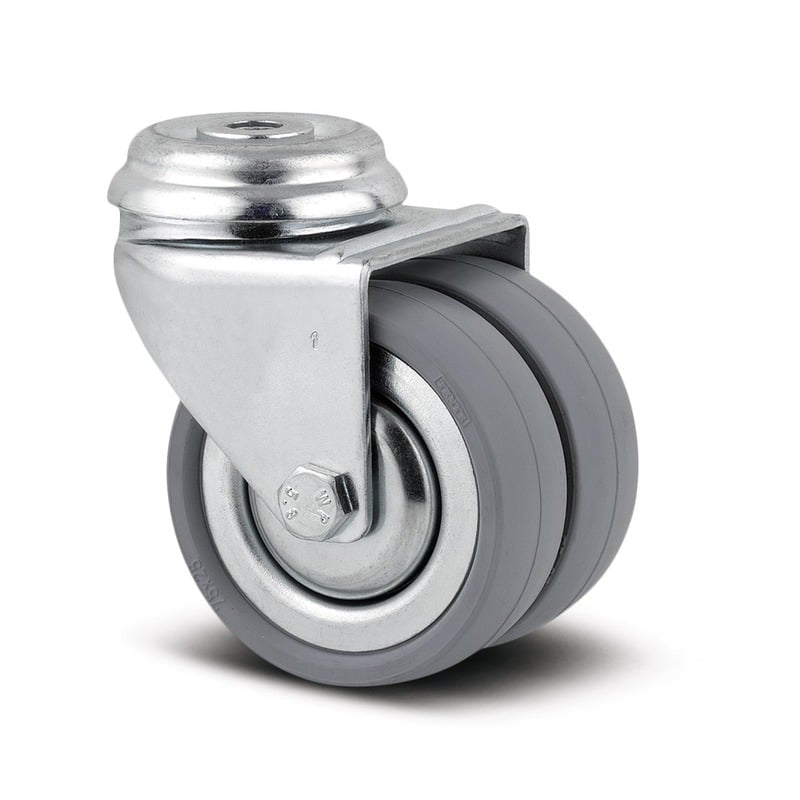 2970DIK050P3011 Agila Twin Wheel 50mm Swivel 11mm Bolt Hole Grey Solid Rubber Castor - 60kg Capacity