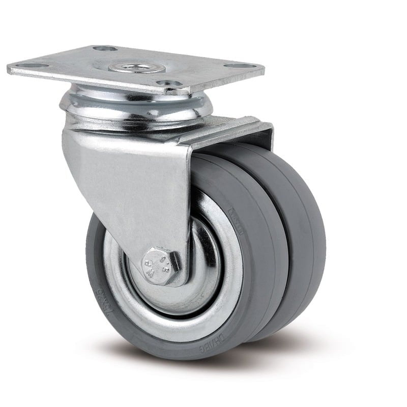 2970DIK050P40 Agila Twin Wheel 50mm Swivel Plate Grey Solid Rubber Castor - 60kg Capacity