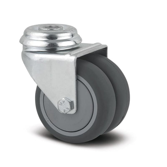 2970PJP075P3011 Agila Twin Wheel 75mm Swivel 11mm Bolt Hole Grey Thermoplastic Rubber Castor - 100kg Capacity