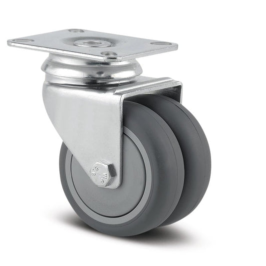 2970PJP075P50 Agila Twin Wheel 75mm Swivel Plate Grey Thermoplastic Rubber Castor - 100kg Capacity