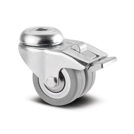 2975DIK050P3011 Agila Twin Wheel 50mm Swivel 11mm Bolt Hole Brake Grey Solid Rubber Castor - 60kg Capacity