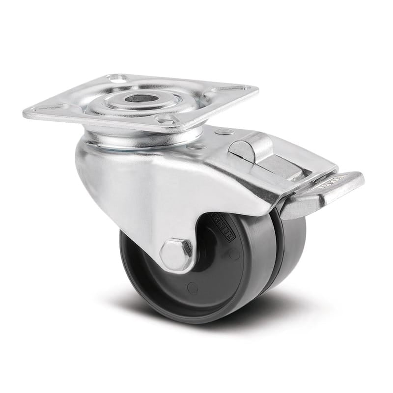 2975UOO050P40 Agila Twin Wheel 50mm Swivel Plate Brake Dark Grey Polyamide Castor - 60kg Capacity