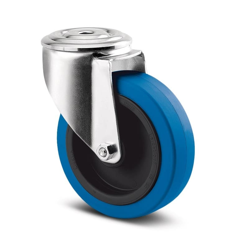 3470UFR100P30B Alpha 100mm Swivel 13mm Bolt Hole Blue Elastic Rubber Castor - 160kg Capacity