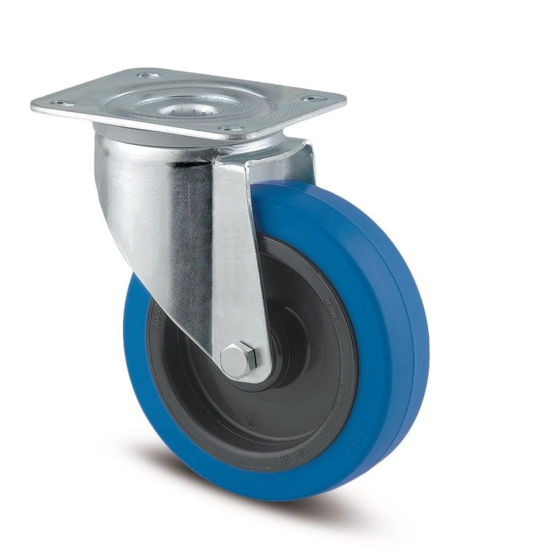 3470UFR100P62B Alpha 100mm Swivel Plate Blue Elastic Rubber Castor - 160kg Capacity