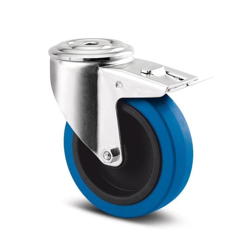 3477UFR125P30B Alpha 125mm Swivel 13mm Bolt Hole Total Lock Blue Elastic Rubber Castor - 160kg Capacity