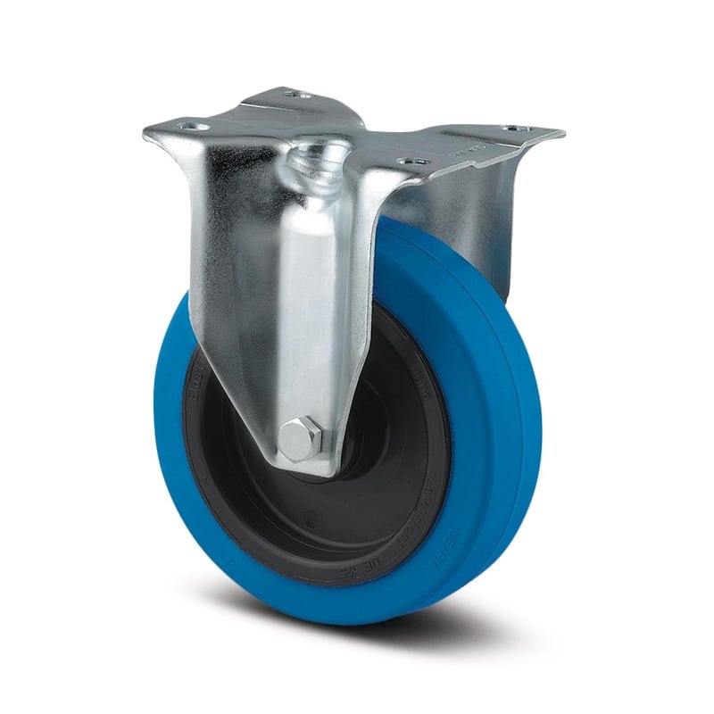 3478UFR100P62B Alpha 125mm Fixed Plate Blue Elastic Rubber Castor - 250kg Capacity