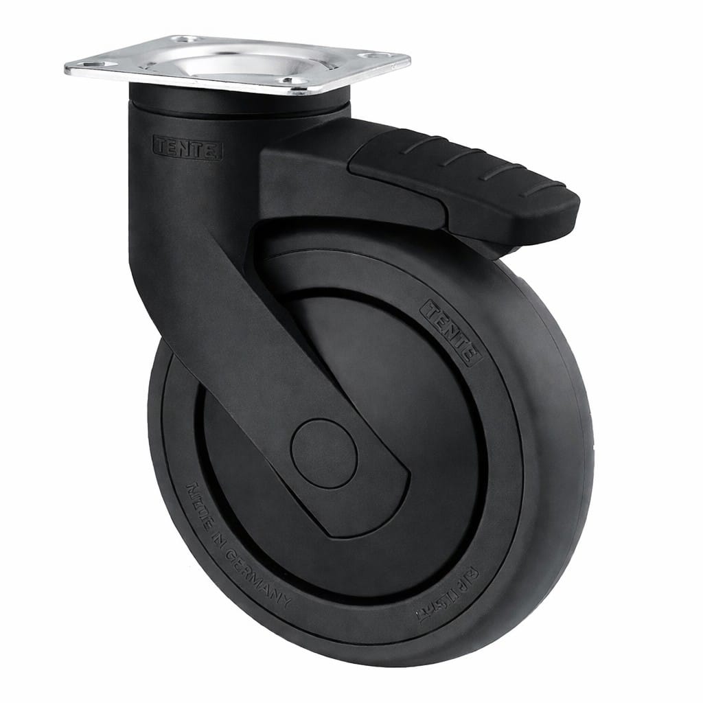 Levina 100mm Swivel Plate Total Lock Black Synthetic Thermoplastic Rubber Castor - 100kg Capacity