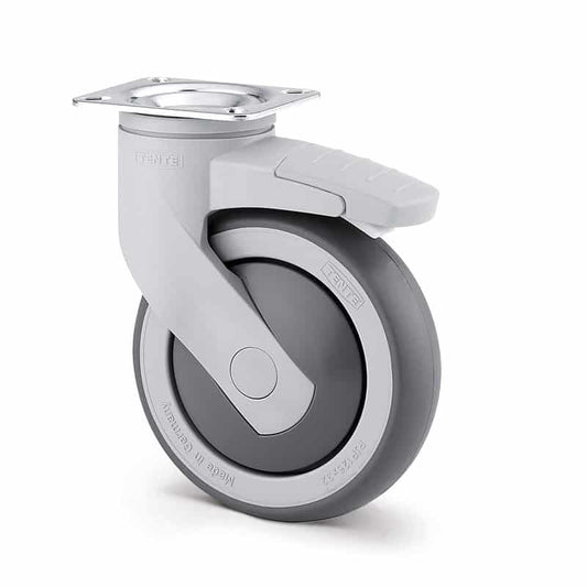 5377PJP100P50GP Levina 100mm Swivel Plate Total Lock Grey Synthetic Thermoplastic Rubber Castor - 100kg Capacity