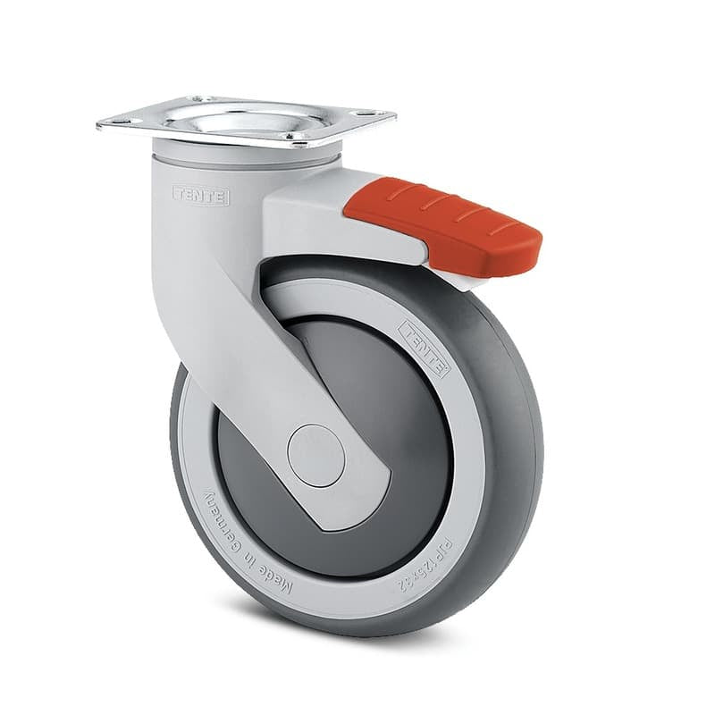 5377PJP125P50 Levina 125mm Swivel Plate Total Lock Grey Synthetic Thermoplastic Rubber Castor - 100kg Capacity