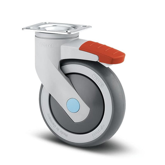 5387PJC125P50 Levina 125mm Stainless Steel Components Swivel Plate Total Lock Grey Synthetic Thermoplastic Rubber Castor