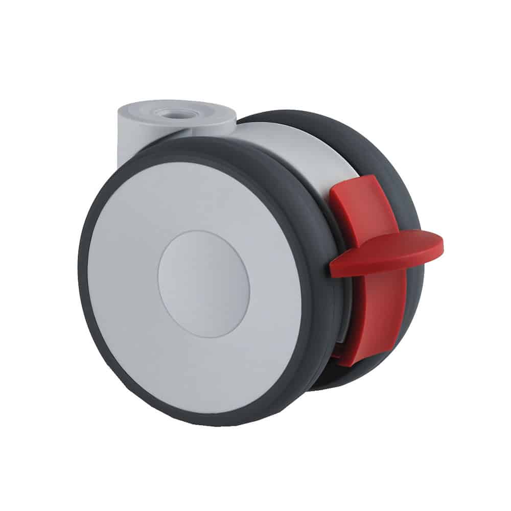 5925UAP100L51 Linea 100mm Twin Wheel Swivel Brake Blind Hole White Polyurethane Castor - 100kg Capacity