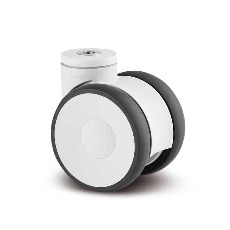 5940UAP100W-11 Linea 100mm Twin Wheel Swivel Bolt Hole White Polyurethane Castor - 120kg Capacity