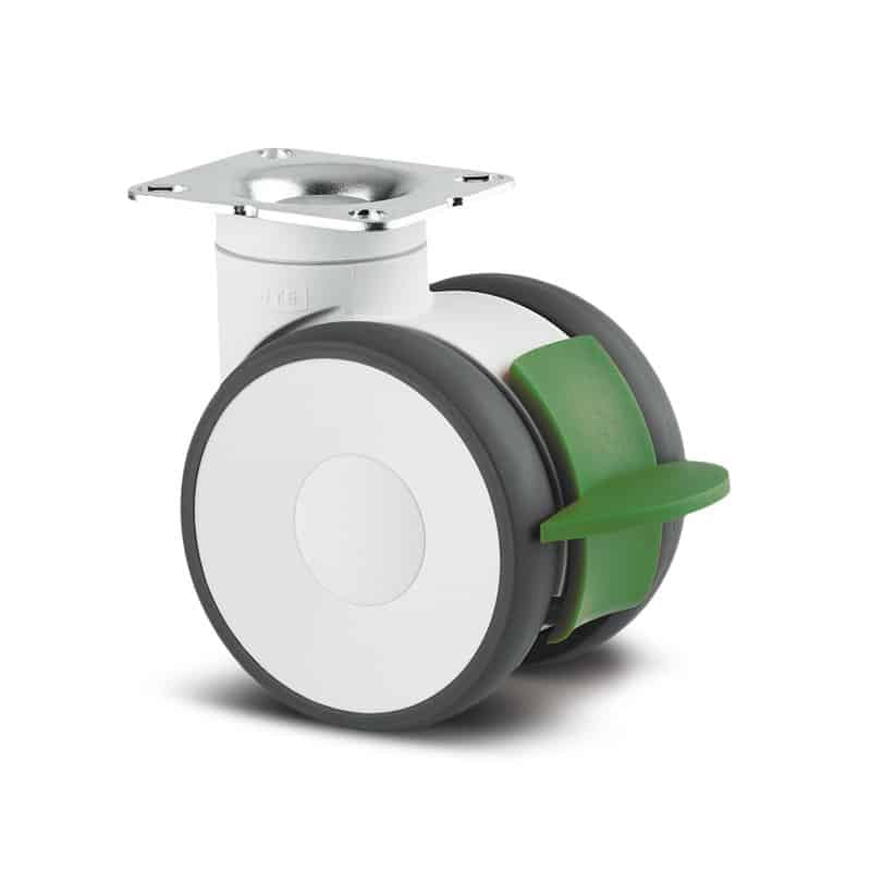 5941UAP125W-P50 Linea 125mm Twin Wheel Swivel Plate Directional Lock White Synthetic Polyurethane Castor