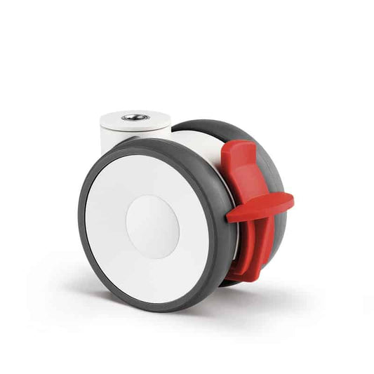 5945UAP075LH10RKLinea 75mm Twin Wheel Low Height Swivel Brake Bolt Hole White Polyurethane Castor