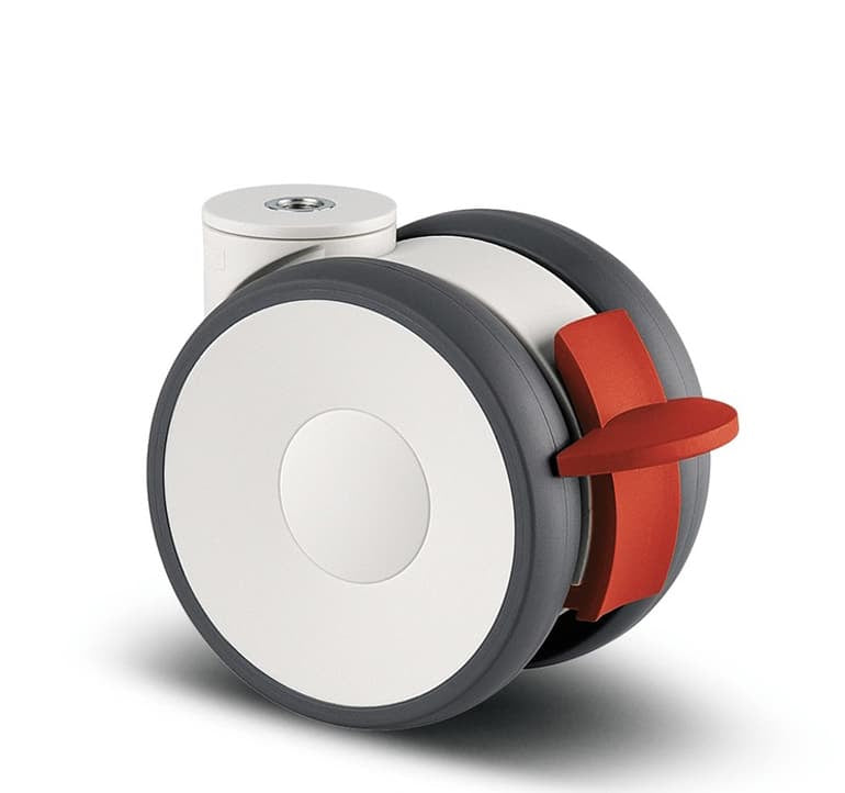 5945UAP100WLH12 Linea 100mm Twin Wheel Low Height Swivel Brake Bolt Hole White Polyurethane Castor