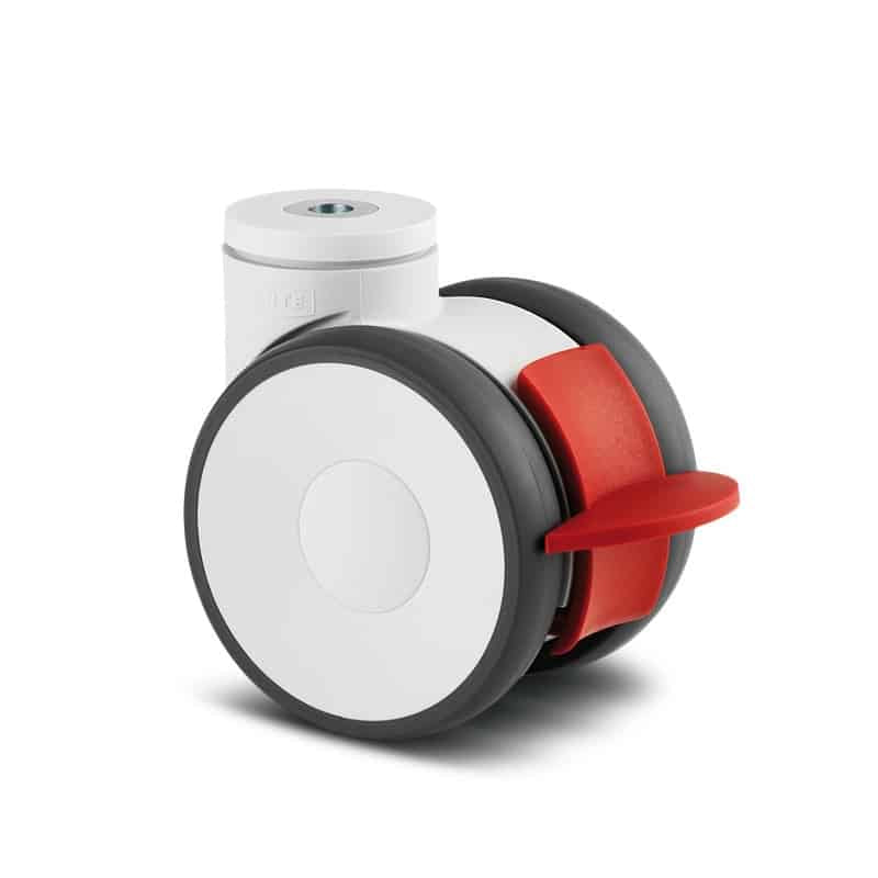 5947UAP10013RB Linea 100mm Twin Wheel Swivel Bolt Hole Total Lock White Polyurethane Castor - 120kg Capacity