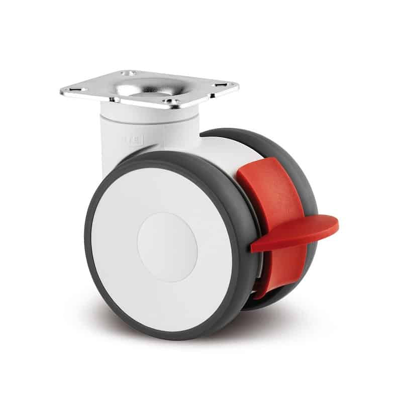 5947UAP125W-PRB Linea 125mm Twin Wheel Swivel Plate Total Lock White Synthetic Polyurethane Castor