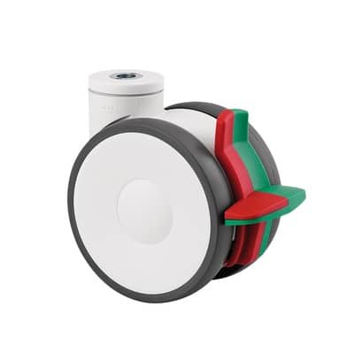 594CUAP125P3013 Linea 125mm Twin Wheel Swivel Bolt Hole Combined Brake & Directional Lock Function White Polyurethane Castor - 130kg Capacity
