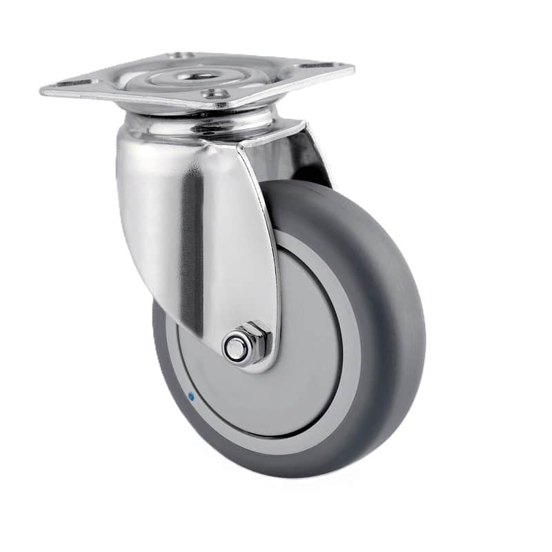 7470PJC075P40 Agila 75mm Stainless Steel Swivel Plate Grey Thermoplastic Rubber Castor - 75kg Capacity
