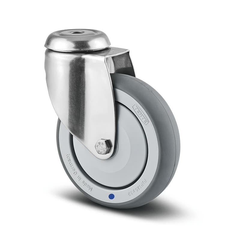 7470PJC125P3011 Agila 125mm Stainless Steel 13mm Swivel Bolt Hole Grey Thermoplastic Rubber Castor - 100kg Capacity