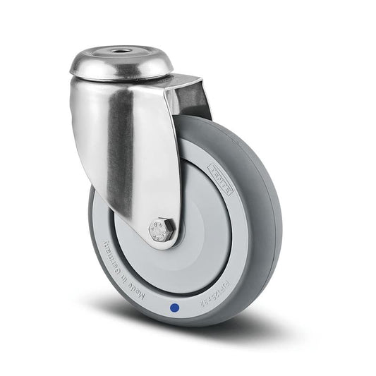 7470PJC125P3011 Agila 125mm Stainless Steel 13mm Swivel Bolt Hole Grey Thermoplastic Rubber Castor - 100kg Capacity