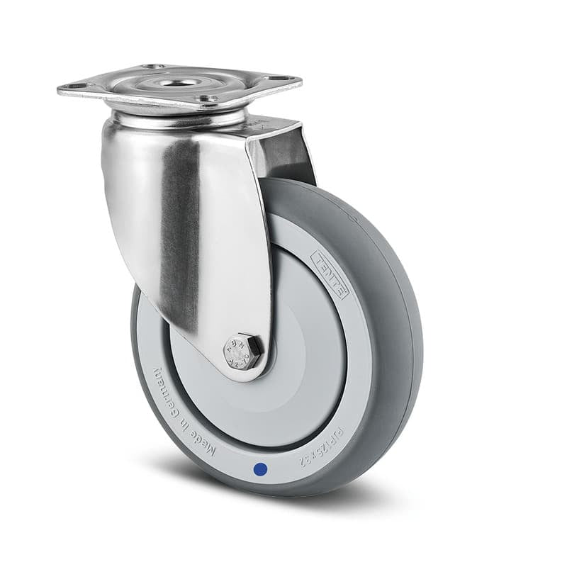 7470PJC150P50 Agila 150mm Stainless Steel Swivel Plate Grey Thermoplastic Rubber Castor - 100kg Capacity
