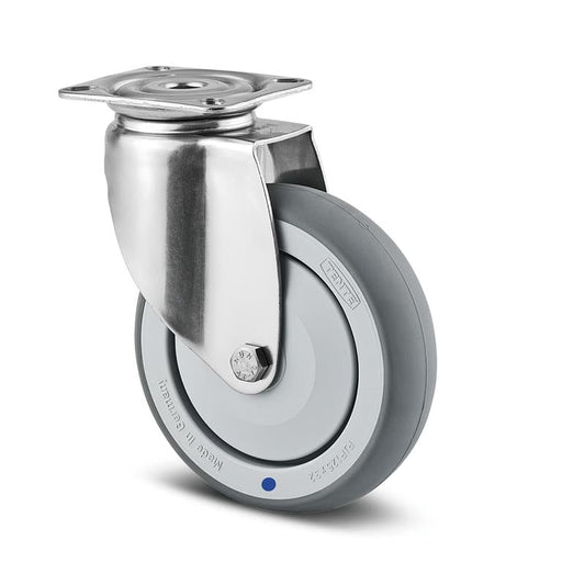 7470PJC150P50 Agila 150mm Stainless Steel Swivel Plate Grey Thermoplastic Rubber Castor - 100kg Capacity