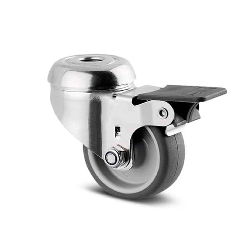 7475PJO050P3011 Agila 50mm Stainless Steel Swivel 11mm Bolt Hole Wheel Brake Grey Thermoplastic Rubber Castor - 40kg Capacity