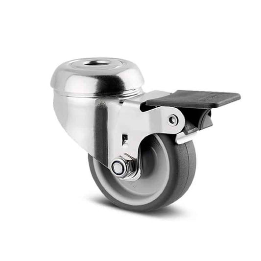 7475PJO050P3011 Agila 50mm Stainless Steel Swivel 11mm Bolt Hole Wheel Brake Grey Thermoplastic Rubber Castor - 40kg Capacity