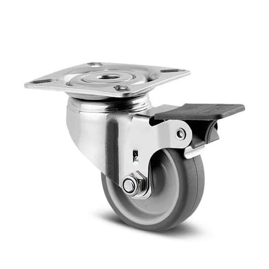 7475PJO050P40 Agila 50mm Stainless Steel Swivel Plate Wheel Brake Grey Thermoplastic Rubber Castor - 40kg Capacity