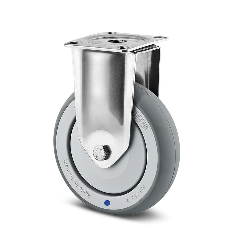 7478PJC125P50 Agila 125mm Stainless Steel Fixed Plate Grey Thermoplastic Rubber Castor - 100kg Capacity