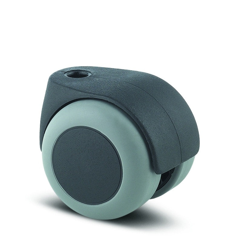 Lumina 50mm Twin Wheel Swivel Blind Hole Grey Thermoplastic Rubber Chair Castor - 40kg Capacity