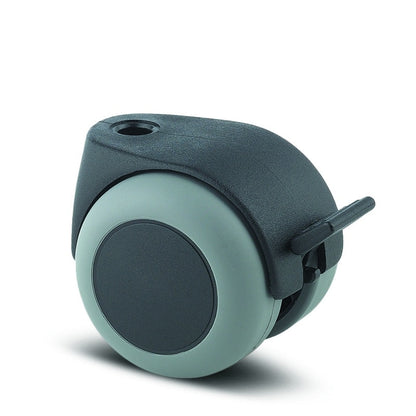 Lumina 50mm Twin Wheel Swivel Brake Blind Hole Grey Thermoplastic Rubber Chair Castor - 40kg Capacity