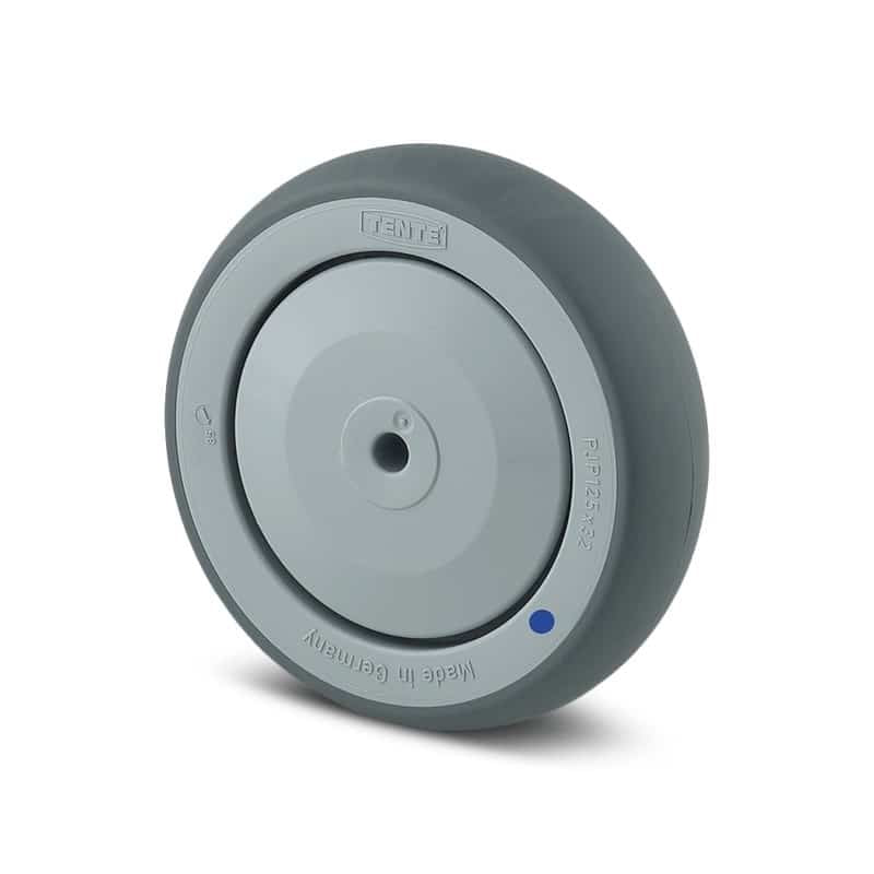 PJC125 Supratech 125x32mm 8mm Axle Stainless Steel Bearing Grey Thermoplastic Rubber Wheel - 100kg Capacity