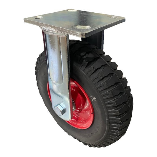 PWC-250X4F Pneumatic 220mm Fixed Plate Black Rubber Castor - 120kg Capacity