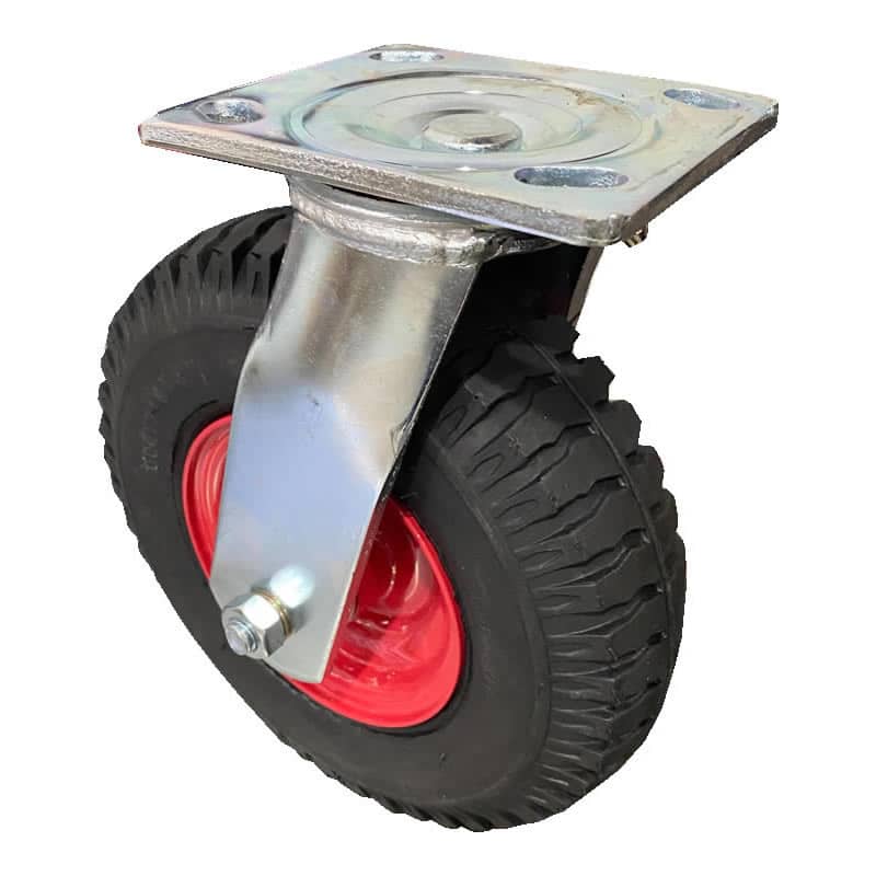 PWCF-250X4S Pneumatic 220mm Foam Filled Swivel Plate Black Rubber Castor - 75kg Capacity