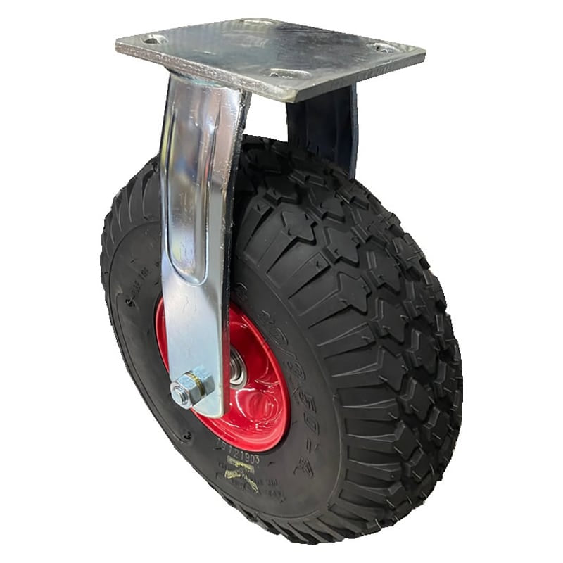 PWCF-350X4F Pneumatic 264mm Fixed Foam Filled Plate Black Rubber Castor - 100kg Capacity