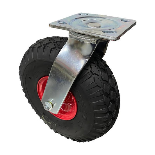 PWCF-350X4S Pneumatic 264mm Foam Filled Swivel Plate Black Rubber Castor - 100kg Capacity