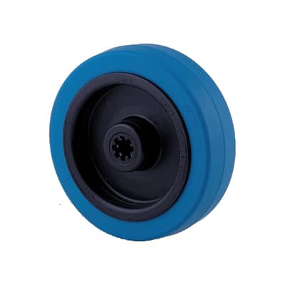 UFR100 Elastech 100x34mm 12mm Axle (Supplied With Bearing & 8mm Reducer) Blue Elastic Rubber Wheel - 160kg Capacity