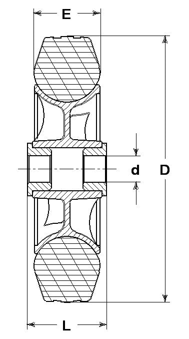 WHEEL D 250X60/74 NYLON BEARING 20