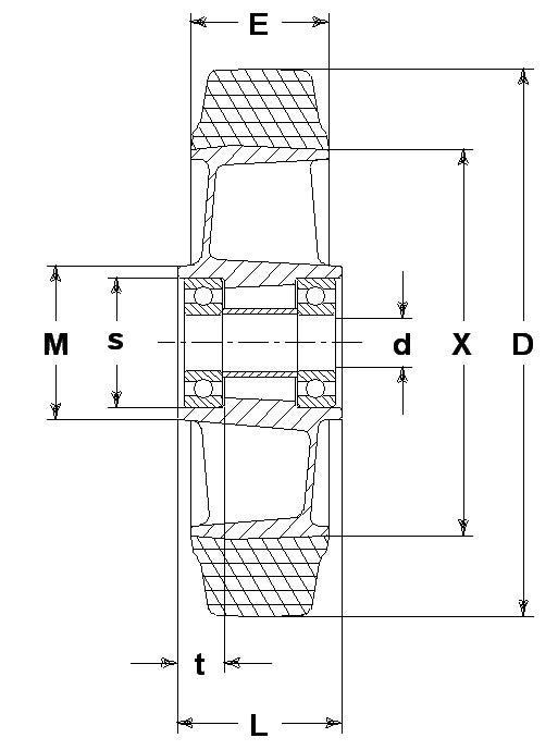 WHEEL E 250X60/70 47X17 BALL BEARING 20