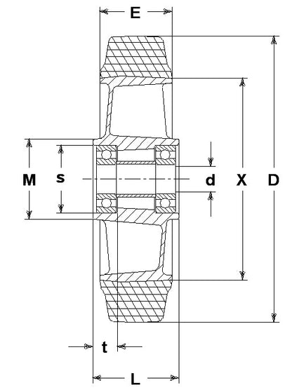 WHEEL E 250X50/60 SEAT 47X17 BB 25