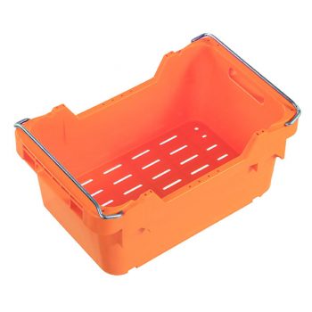 small plastic produce crate with handles